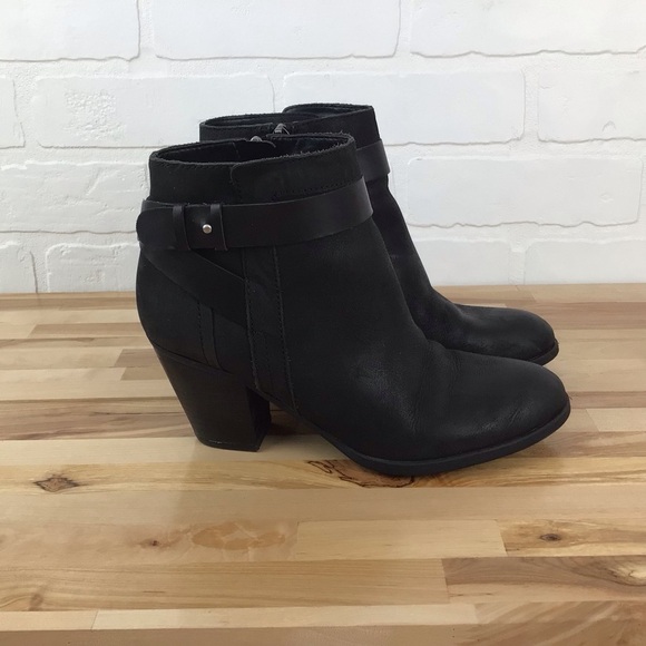 Franco Sarto booties black leather harness ankle boots southwestern western 6.5 - Picture 3 of 13